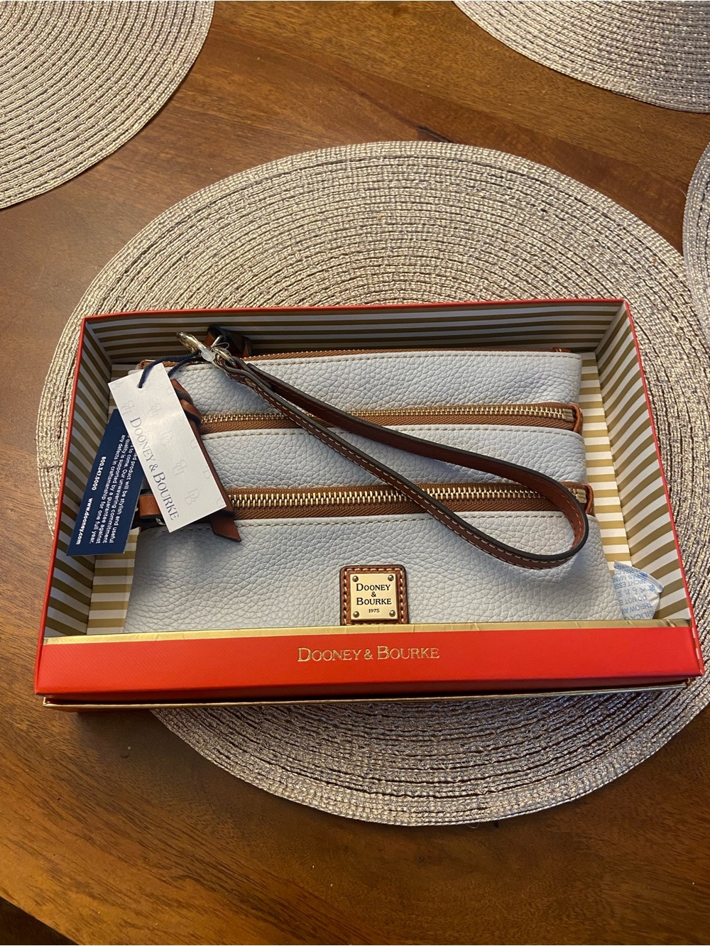 Dooney & Bourke Light gray tri zip leather gift wristlet NWT